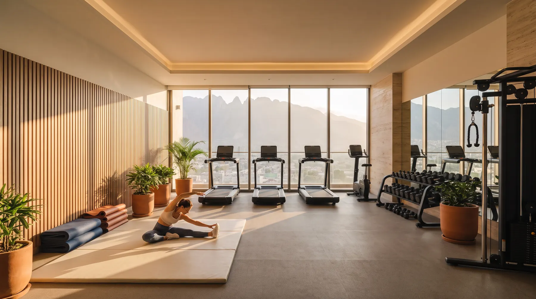 Gimnasio con vista a la Sierra Madre